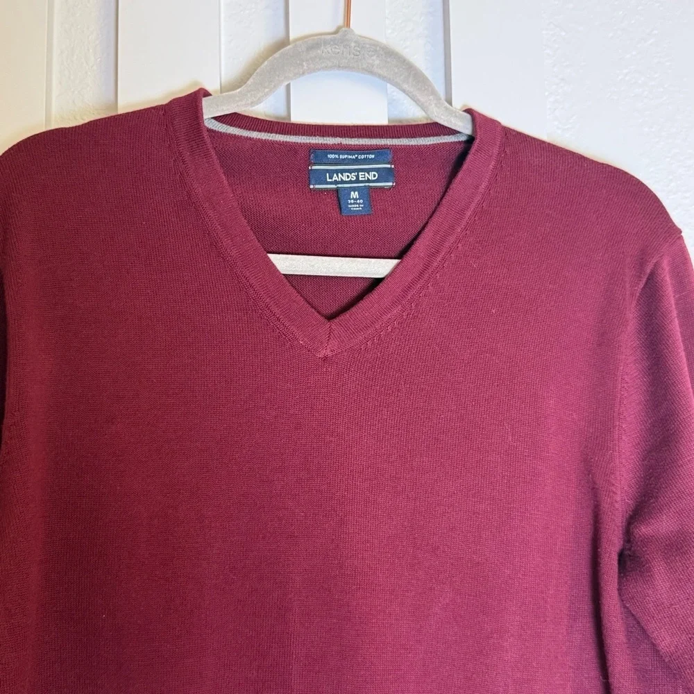 Land's End‎ 100% Supima Cotton V-Neck Sweater Men's Size Medium Burgundy